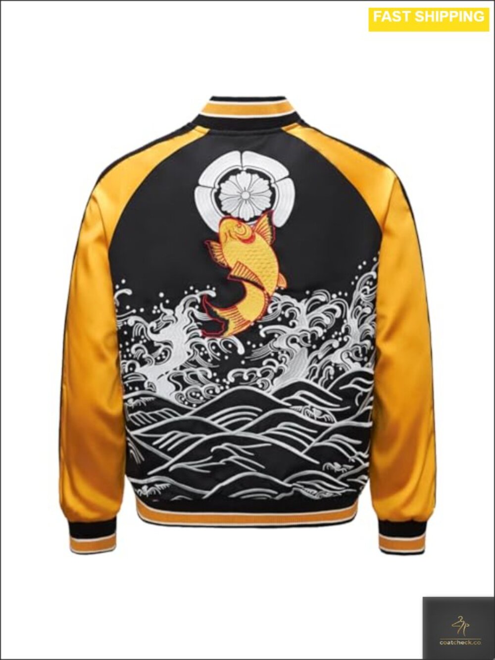 Sukajan Koi Carp Embroidery Satin Bomber Jacket Windproof